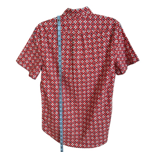 J Crew Mens Small Red Tile Print Classic Fit Button Up Shirt Organic Cotton - Picture 4 of 7